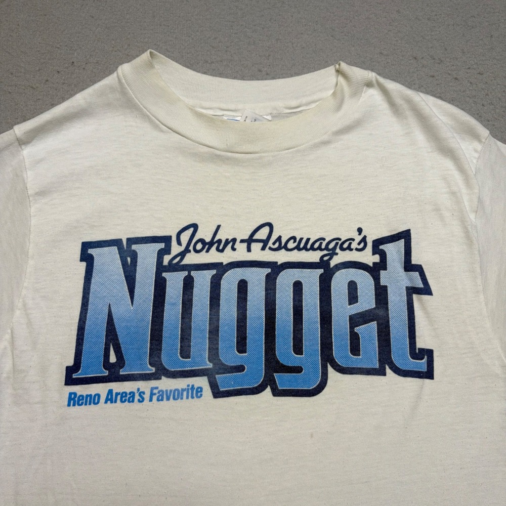 Hanes T-Shirt Mens Medium White John Ascuagas Nugget Vintage 90s Single‎ Stitch